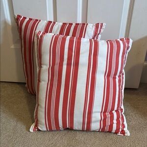 Set of 2 Red Striped Patio Pillows